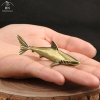 solid Brass Shark Small Ornament Animal Metal Figurine Tea Pet Desktop Office Desk Decoration Collection of Crafts Home Decor