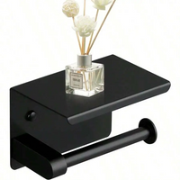 Toilet Paper Holder Stainless Steel Paper Roll Holder with Shelf Drilling Tissue Paper Holder Wall Mount (Black)