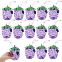 1/2Pcs Grape Shaped PET Cups With Straws Purple Transparent Drinkware Fruit Themed Party Cups Summer Party Home Bar Decor Supply