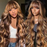 Highlight Ombre Blonde Wigs Body Wave Lace Front Wig With Bangs 13x4 HD Pre Plucked Synthetic And Blend Lace Wigs Daily Cosplay