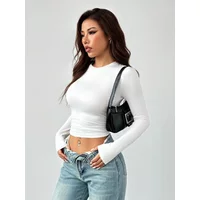 Women's casual long sleeved t-shirt solid color slim fit pullover t-shirt women's base top