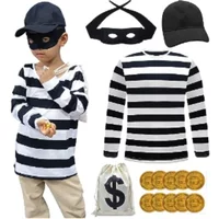 Movie Convict Thief Cosplay Costume Bank Robber Disguise Accessories Sets for Kids Halloween Carnival Party Clothes Role Play