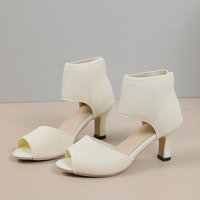 Fashion Women Knitted Peep Toe Block Heel Roman Sandals 2026 New European Style Slip On Casual Footwear
