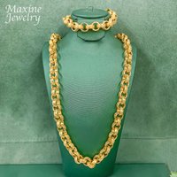 Belcher Chain Textured Gold Plated Hip Hop Linked Necklace Bracelet Jewelry Set for Man Engagement Jewellery Luxury Party Gifts