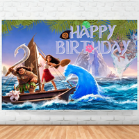 Moana Birthday Backdrop, Ocean Adventure Polynesian Themed Happy Birthday Photo Background Banner,Tropical Island Polynesian