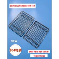 Food Grade Stainless Steel 304 Rectangle BBQ Charcoal Grate Barbecue Grill Wire Grid Mesh Net with Feet for Water Oil Draining