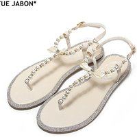 Summer Women Sandals Fashion Sandalias String Bead Flat Heels Buckle Strap Pearl Women's Shoes Casual Black Pink Modern Sandals