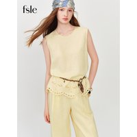 FSLE Elegant Linen Lyocell Blend Cut-Out Embroidery Round-Neck Sleeveless Knit Tank Top Casual Tro Set 2026 Summer New Arrival