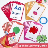 40Pcs Spanish Alphabet Number Color & Shape Themes Learning Cards for Kids Early Education Vocabulary Flashcards Teaching Aids