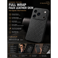 Full Wrap Diamond Texture Faux Leather Back Skin for iPhone 17 16 15 14 13 Pro Max Anti Scratch Sticker