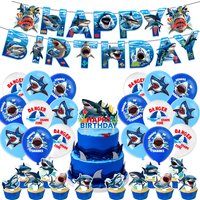 Shark Birthday Party Decorations Includes Birthday Banner, Cake Topper and Balloons Perfect for Shark Party Supplies