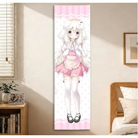 Cute Anime Loli Vertical Tapestry Pink Maid Girl Wall Scroll Kawaii Wall Hanging Polyester Backdrop for Bedroom