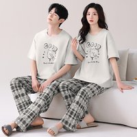 Newest Summer Couple Pajama Set 100% Cotton Men And Women Casual Short Sleeve Pyjamas