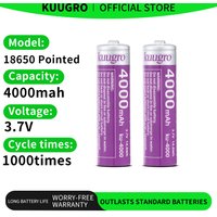 Kuugro 18650 4000mAh Pointed Head Battery 3.7V Highest Capacity 12A Discharging Rechargeable Batteries For Flashlight Batteries