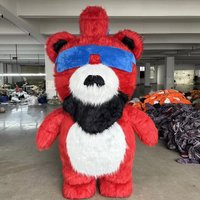 Furry Red Inflatable Sunglasses Bear Mascot Costume Cartoon Animal Adults Halloween Christmas Fancy Party Suits No Battery