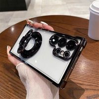 Luxury Magnetic Plating Stand Shockproof Case For Samsung Galaxy S25 S24 Ultra S23 S22 S20 Note 20 10 Plus Lens Protection Cover