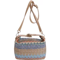 Colorful Woven Crossbody Shoulder Bag,Rainbow Contrast Color Grid Ethnic Style Women Sling Bag,Boho Raffia Straw Clutch Purse