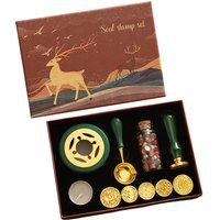 Wax Seal Stamp Kit with 6pcs Seal Stamp and Bottle of Wax Beads Spoon/Candle/Wax Melt Warmer for Envelopes Letter Cards