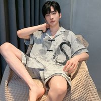 Men's Two-Piece Pajamas Chinese Retro National Style Summer New Cotton Pajamas Short-Sleeved Shorts Cardigan Homewear Suit