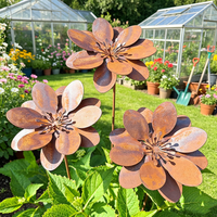 Rustic Iron Flower Stake 3D Floral Yard Ornament Garden Pick Outdoor Lawn Patio Decorative Art Crafts