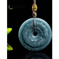 Natural A-grade Jadeite Blue Water Peace Pendant, Double-sided Exquisitely Carved Jade Necklace, Festival Gift for Men and Women