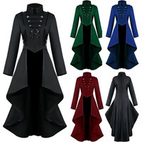 Women Vintage Medieval Tailcoat Halloween Steampunk Gothic Button Corset Tailcoat Tuxedo Cosplay Dresses Costume