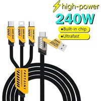 2 IN 3 USB Fast Charging Cable 240W Nylon Braided Multiports Type C Mobile Phone Charger Cable Cord For iPhone 16 Samsung Xiaomi