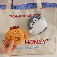 1 Pair Kawaii Cartoon Taiyaki Fish and Penguin Plush Coin Purse Cute Kids Coin Storage Bag Fun Earphone Data Cable Pouch