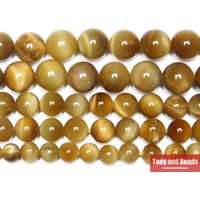 Natural Stone Gold Color Tiger Eye Agate Round Loose Beads 15" Strand 6 8 10 12 MM Pick Size