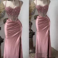 Elegant Side Slit Mermaid Evening Dresses Fashion Spaghetti Straps Prom Dress Floral Applique Party Gown Customized