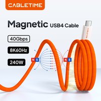 CABLETIME USB4 40Gbps 8K 240W Magnetic Cable USB C Cable for Laptop Macbook iPad Fast Charging cable for iphone 17/16 Magnetic