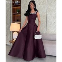 Contessa Custom Burgundy A-Line Evening Dress Beading Square Collar Prom Dresses Satin Vestidos De Noche Luxury Formal Evening