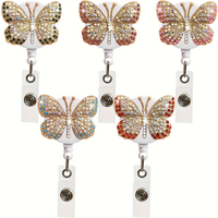 1pc Handmade elegant rhinestone butterfly Retractable Badge Reel with Metal Clip - 24 Inch Breakaway Lanyard, 360° Swivel Hook,