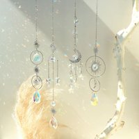 Silver Suncatcher Crystal Moon Lotus Chakra Hanging Decoration Sun Catcher Rainbow Maker Stained Glass Garden Outdoor Decor Gift