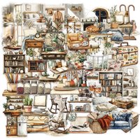 50/100Pcs Vintage Furniture Art PET Stickers for Storage Box Wardrobe Bookshelf Cabinet Fridge Phone Stationery Box