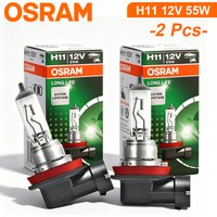 OSRAM Original H11 Halogen Car Headlight Bulbs 55W 12V 3200K White Longlife Auto Fog Lights More Durable Super Series 12V 1/2X