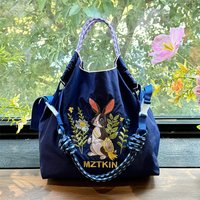 Embroidery Tote Bag for Women Casual Nylon Crossbody Bag Large Capacity Waterproof Shoulder Bag Fashion Commute Shopper Handbag