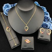 JRH Party Gathering Fashion Shiny Jewelry Set Gold Plated Copper CZ Necklace Earrings Ring Bracelet 4Pcs For Women