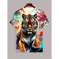 3D Print Animal Tiger Totem T-Shirt For Men Summer Short Sleeve Casual Tee Shirts Clothes Mens Tiger Printed Oversized Tshirts