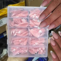 150/360pcs Medium Almond French Fake Nails White Edge Press On Nails Simple Pink False Fingertips For Festival Date Daily Wear 1