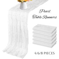 4/6/8Pcs Pearl Table Runners 10ft 29 x 120 Inch Tulle Table Cloth Pearl Sheer for Wedding Party Baby Shower Birthday Home Decor