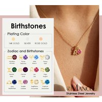 eManco Birthstone Constellation Double Pendant Necklace 12 Zirconia Stainless Steel Jewelry DIY Necklace Birthday Gift