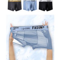 3pcs Men's Ice Silk Cool Soft Comfy Boxers Briefs Underwear, Mesh Patch Breathable Comfy Stretchy Trunks