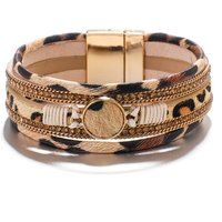 ALLYES Bohemian Leopard Leather Bracelet for Women Men Vintage Multilayer Wrap Crystal Chain Bracelets & Bangles Jewelry Gifts