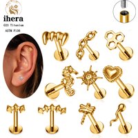 ASTM F136 Titanium Ear Cartilage Tragus Helix Conch Lobe Piercing Stud Earring Seahorse Heart 16G Labret Lip Ring Body Jewelry