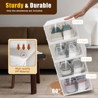 Shoe Boxes 24 Pack Plastic Storage Box with Clear Lid Foldable Stackable for Shoes Organization Closet Bedroom White Large Size