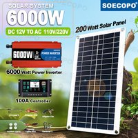 SOECOPO 6000W Solar System Kit with DC 12V to AC 110V/220V Inverter, 100A Controller & 300W Solar Panel for Home/Camping/RV