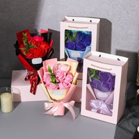 Romantic Fake Rose Bouquet in Gift Box with Cute Teddy Bear Premium Soap Flower Arrangement Perfect Gift for Valentine's Day