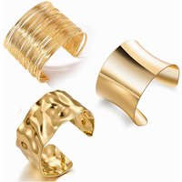 FTCY 3PCS Chunky Gold Color Cuff Bracelets for Women Irregular Minimalist Bangle Bracelets Set Open Wide Bangle Arm Cuff Jewelry