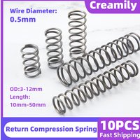 Creamily 10PCS/Lot Compression Springs Micro Small Return Coil Spring Wire Diameter=0.5mm OD=3-12mm Length =10mm to 50mm